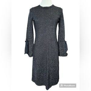 RSVP by Talbots Merino Wool Metallic Sparkle knee length modest dress black SM